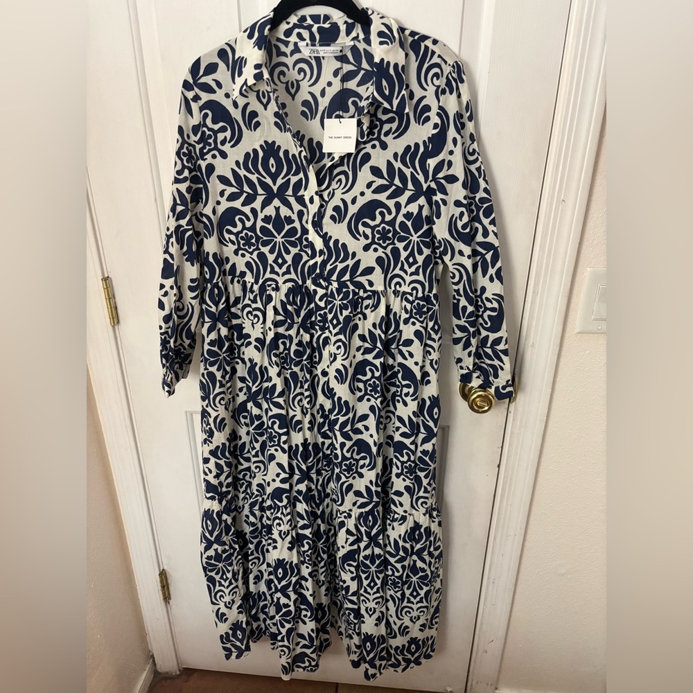 Zara Navy and White Maxi Dress